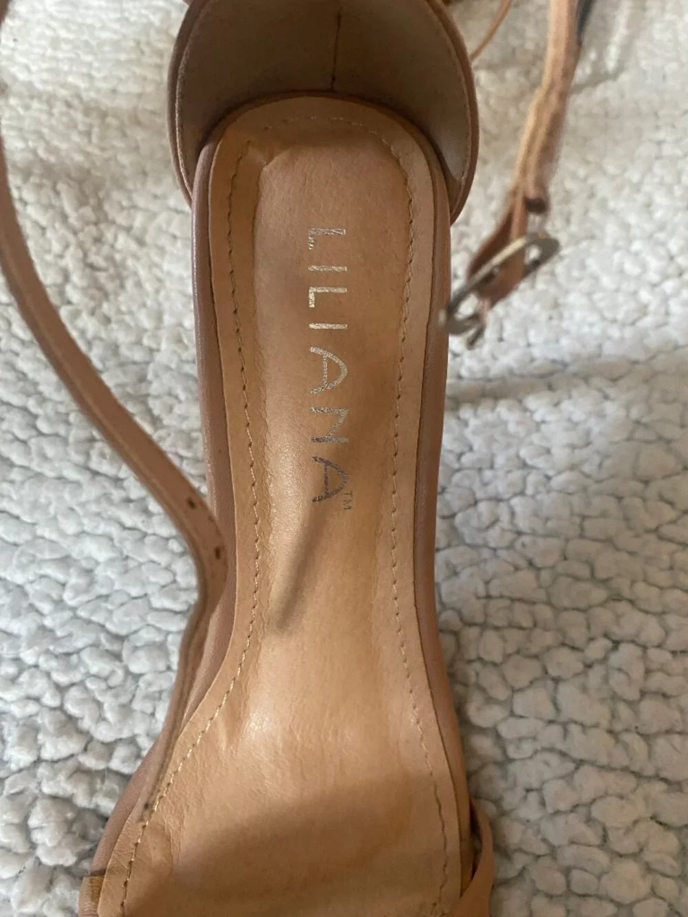 Liliana Nude Clear Lucite Heel Strappy Sandals